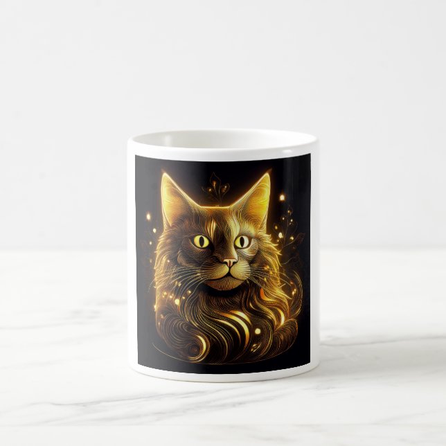 Fantasie Neon Gold Katze Kaffeetasse (Mittel)