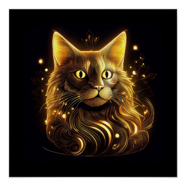 Fantasie Neon Gold Katze Poster (Vorderseite)