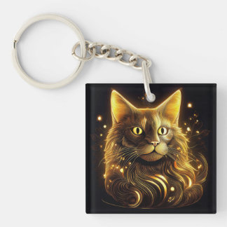 Fantasie Neon Gold Katze Schlüsselanhänger