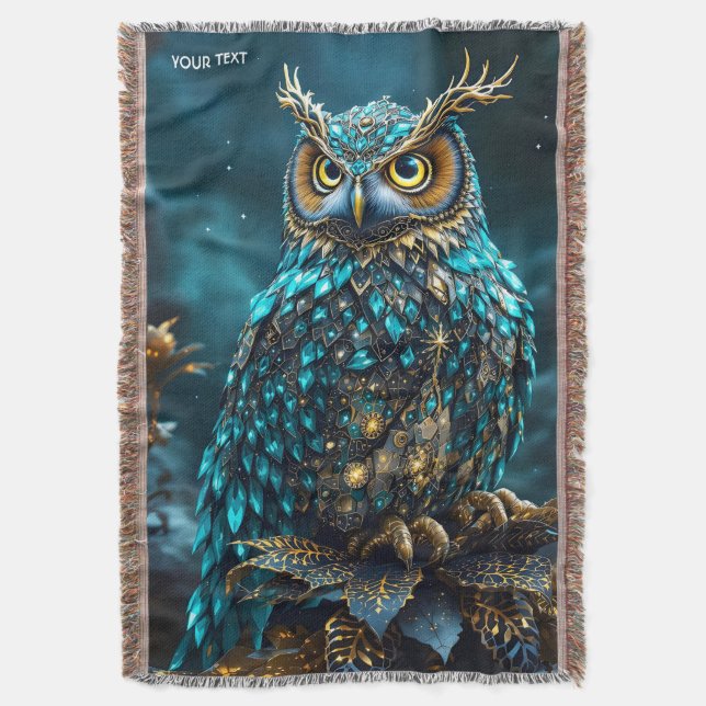 Fantasie Niedlich Brass Türkis Owl Decke (Vorderseite Vertikal)