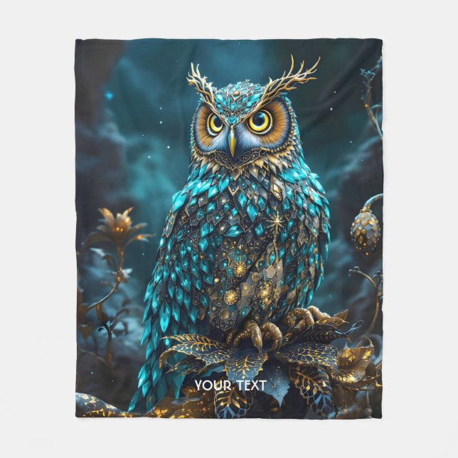 Fantasie Niedlich Brass Türkis Owl Fleecedecke (Vorderseite)