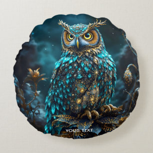 Fantasie Niedlich Brass Türkis Owl Rundes Kissen