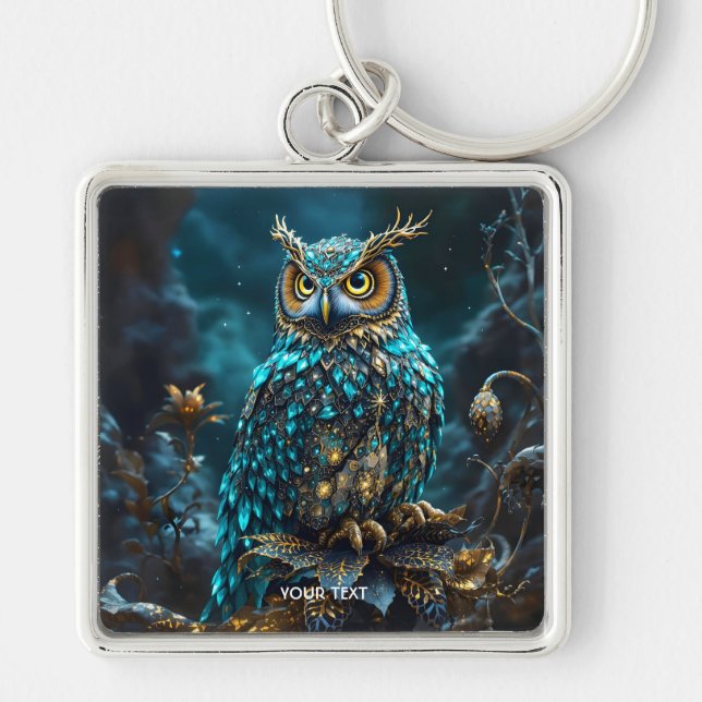 Fantasie Niedlich Brass Türkis Owl Schlüsselanhänger (Vorne)