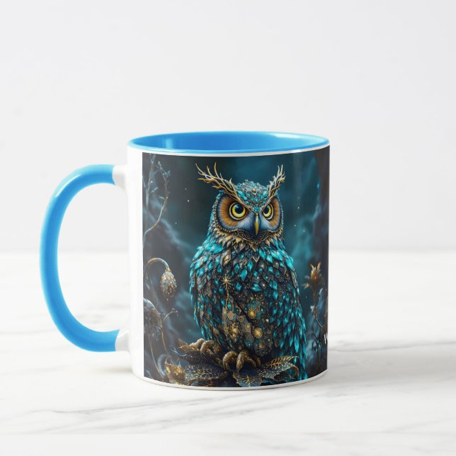 Fantasie Niedlich Brass Türkis Owl Tasse (Links)