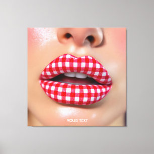 Fantasie Niedlich Checkered Red Lips Leinwanddruck