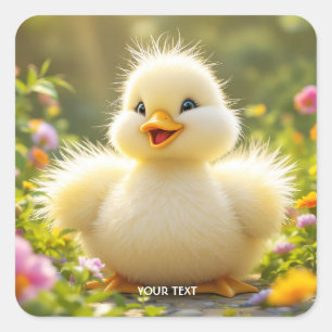 Fantasie Niedlich lachen Fluffy Duck Quadratischer Aufkleber