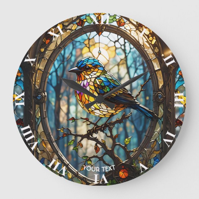 Fantasie Niedlich verkettet Glass Bird Große Wanduhr (Vorderseite)