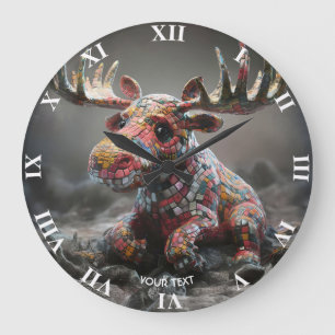 Fantasie Niedlich Wacky Mosaic Moose Große Wanduhr
