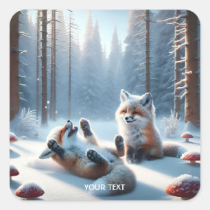 Fantasie Niedlich zwei Babyfuchs Quadratischer Aufkleber