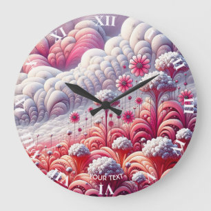 Fantasie Niedliche Abstrakte rosa Blume Große Wanduhr