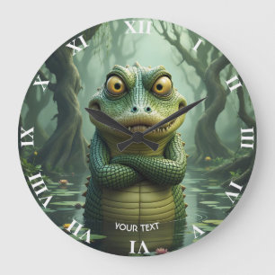 Fantasie Niedliche gry Krokodile Bäume Große Wanduhr
