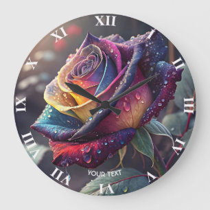Fantasie Niedliche Lila Gelbe Rose Große Wanduhr