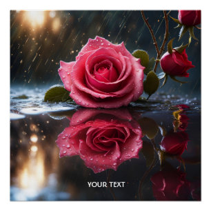 Fantasie Niedliche Rose Regen Reflektion Poster