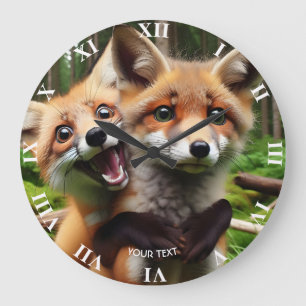 Fantasie Niedlichen Foxenwald Große Wanduhr