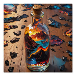 Fantasie Niedlicher Vulkan in Flasche Poster