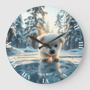Fantasie Niedlicher Welpenwinterschnee Große Wanduhr