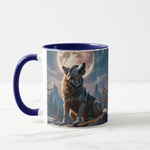 Fantasie Niedlicher Wolf heult auf den Mond Tasse