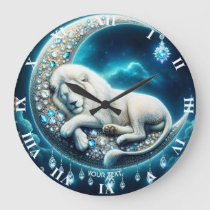 Fantasie Niedliches Schlafen Lion Crescent Große Wanduhr