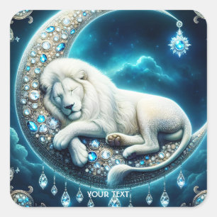 Fantasie Niedliches Schlafen Lion Crescent Quadratischer Aufkleber