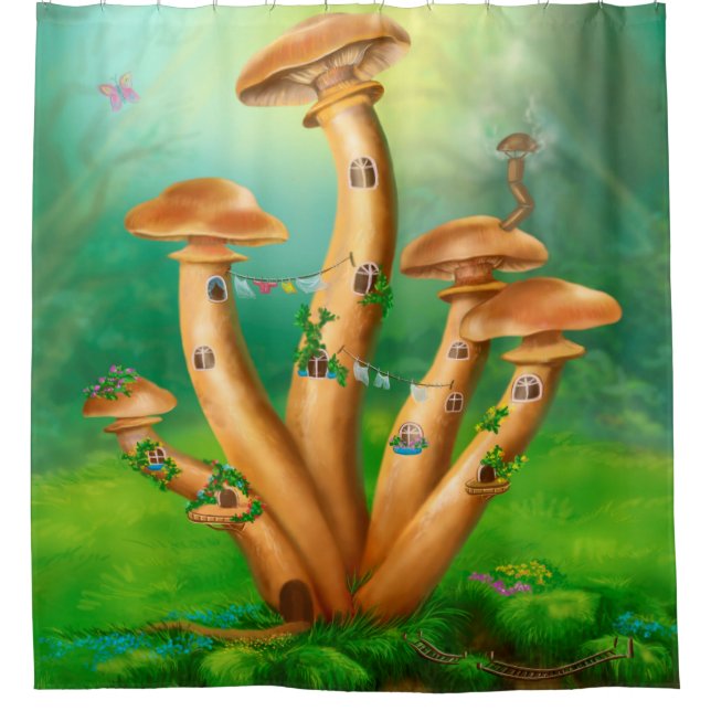 Fantasie Pilze Honigagarie im Haus Duschvorhang (Vorderseite)