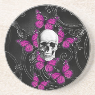 Fantasie-Schädel und heiße rosa Schmetterlinge Getränkeuntersetzer