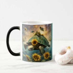 Fantasie-Schildkröten schwimmen in klaren blauen G Verwandlungstasse