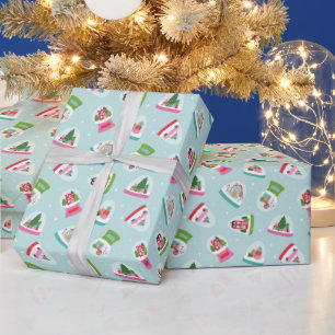 Fantasie-Schneekugeln im aquablauen Muster Geschenkpapier