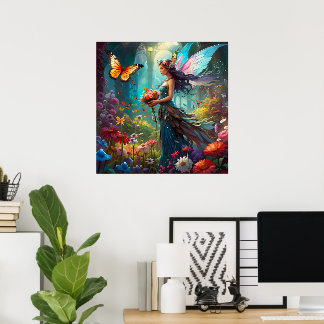Fantasie Schöner Feenblumengarten Poster