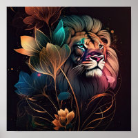 Fantasie, schöner Löwe mit Blume KI-Kunst