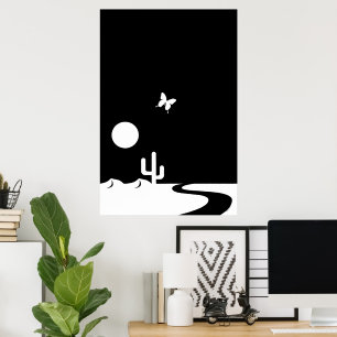 Fantasie Schwarz/Weiß Mondlicht Schmetterling Wüst Poster