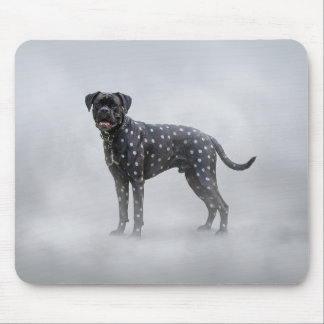 Fantasie-Schwarzer-Boxer-Hund mit silbernen Tupfen Mousepad