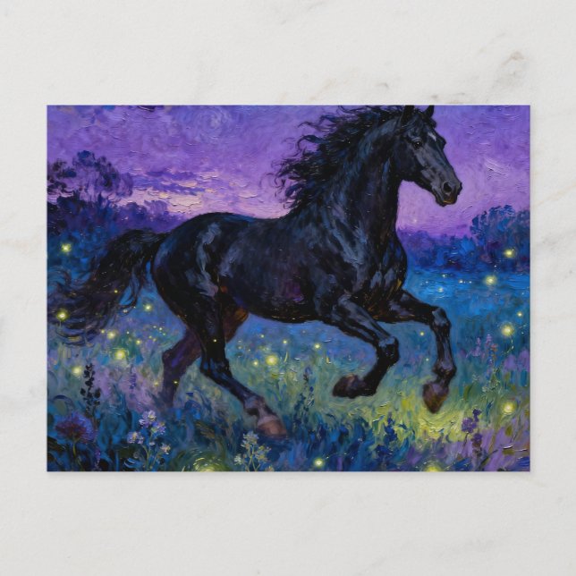 Fantasie-Schwarzes-Pferd-Postkarte Postkarte (Vorderseite)
