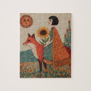 Fantasie Surreale Frau und ihr Rotfuchs Puzzle
