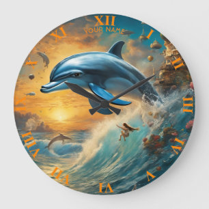 Fantasie Süße Lebendige Blumen Springender Delfin Große Wanduhr
