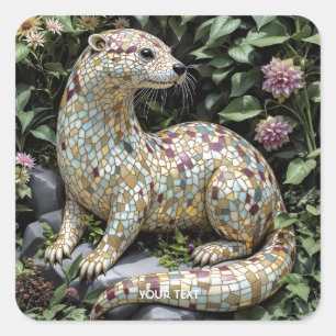 Fantasie Süße Spielende Otter Skulptur Quadratischer Aufkleber