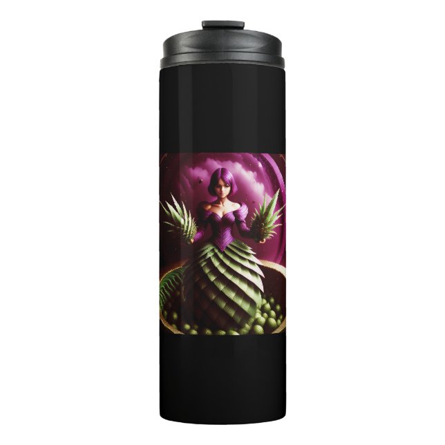 Fantasie Szene mit Ananas Mädchen Thermosbecher (Vorderseite)