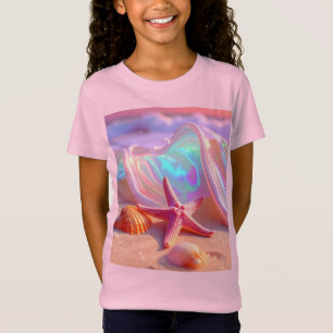 Fantasie-Traumstrand mit schöner rosa Seestern T-Shirt