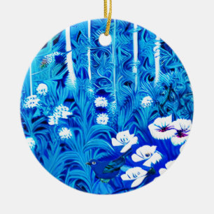 Fantasie-Wald mit Blumen und Vögeln Keramik Ornament