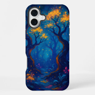 Fantasie-Wald mit verdrehten Bäumen und leuchtende iPhone 16 Plus Hülle