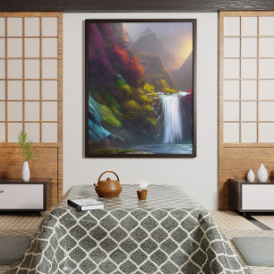 Fantasie-Wasserfall, Berg- und Wald-Naturkunst Poster