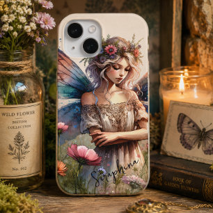 Fantasie-Wasserfarben-Fee mit personalisiertem Nam iPhone 15 Hülle