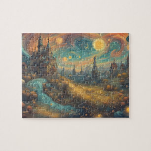 Fantasie-Welt-Wasserfarben-Prinzessinnen-Schloss Puzzle