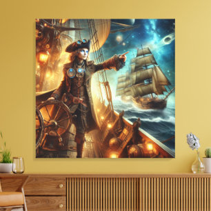 Fantasie-Weltraum-Pirat-Steampunk-Vintage-Viktoria Leinwanddruck