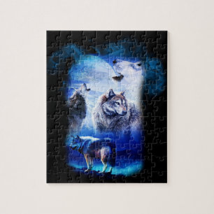 Fantasie-Wolf-Mond-Berg Puzzle