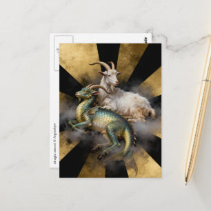 Fantasie Ziege und Drache  Postkarte