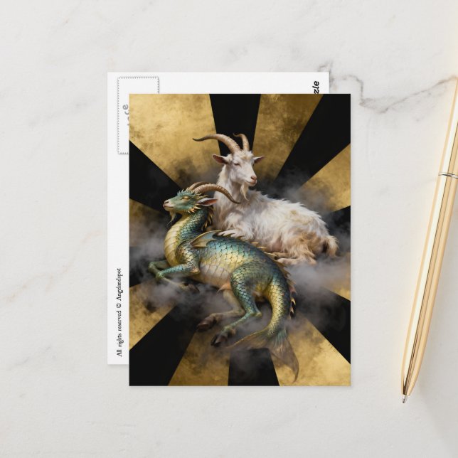 Fantasie Ziege und Drache  Postkarte (Vorderseite/Rückseite Beispiel)