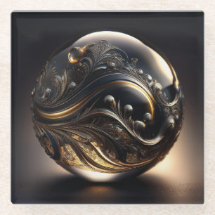 Fantasiebild einer grauen transparenten Kugel mit  Glasuntersetzer