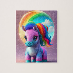 Fantasiefarbenes Baby Pony mit Regenbogen, Pony Puzzle