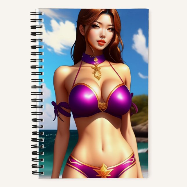 Fantasiefrau im lila Bikini-Notebook Notizbuch (Vorderseite)