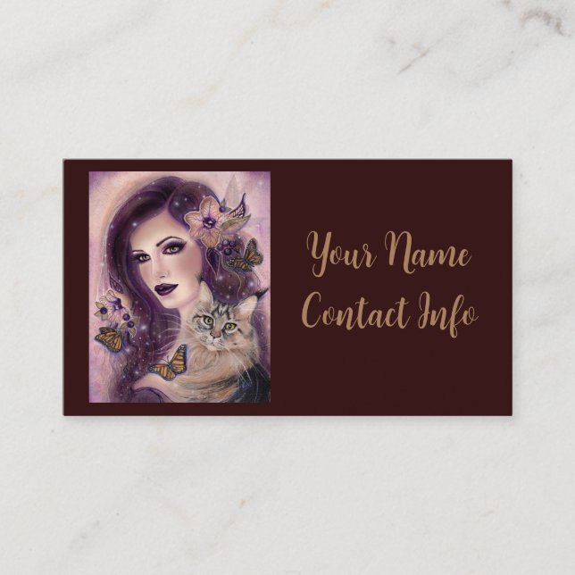 Fantasiefrauen mit Katze von Renee Lavoie Telefonnummerkarte (Vorderseite)